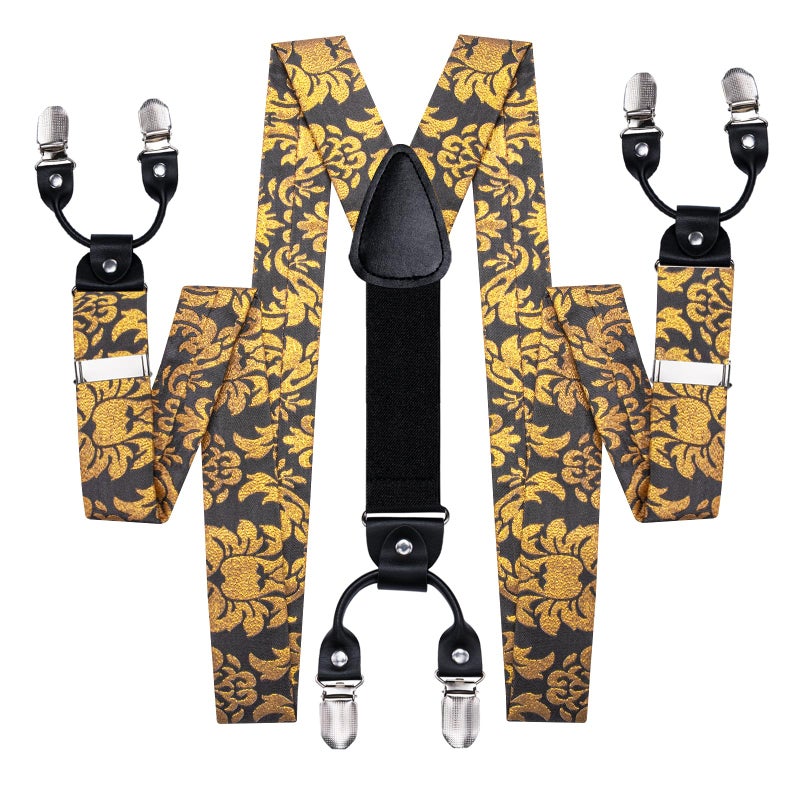 Dubulle Black and Gold Suspender for Men with Bow Tie Pocket Square Set Sparkles Gold Grey Brace Bowties Set - Image 5